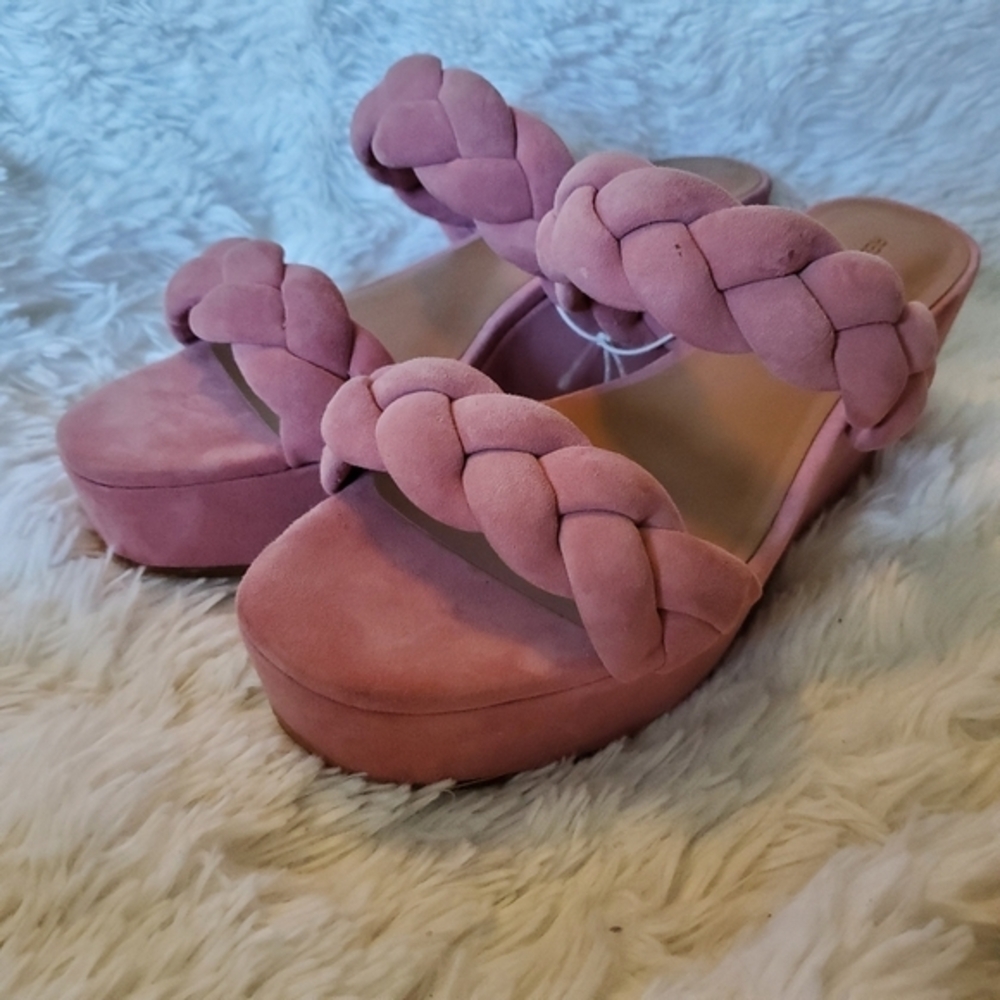 Rebecca Minkoff braided platform sandal Imani Wedge pink blush mauve
